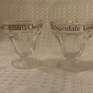 Hershey’s Chocolate Glass Dessert Cups, 3.25 inches tall, diameter of 3 inches.